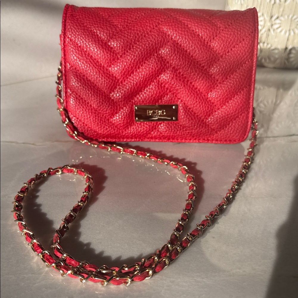 BCBG Paris Vibrant Red Mini Bag with Gold Chain